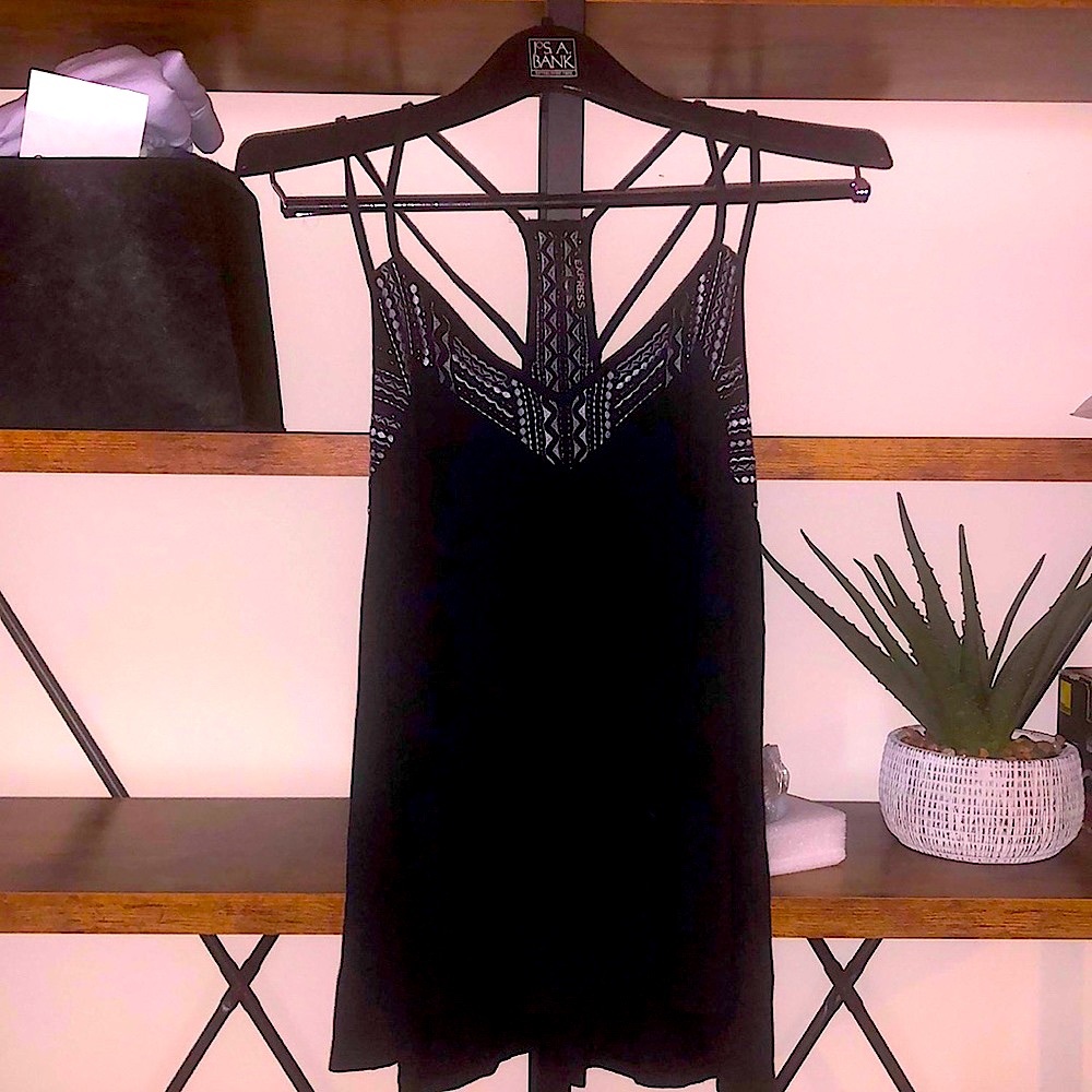 Express double strap racerback tank top with silver embroidery at neckline, EUC